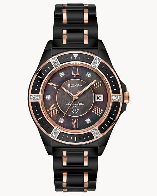 Black and sales gold bulova watch